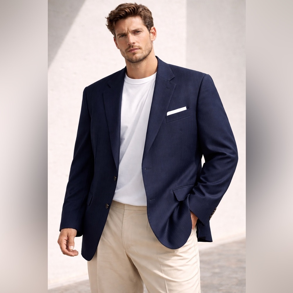Alexandre London Savile Row Navy Pinstripe Wool Blazer Mens Uk 50 Sports Coat